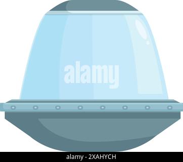 Das klassische UFO-Raumschiff fliegt mit geöffnetem Fenster am Himmel Stock Vektor