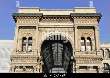 Vittorio Emanuele II Galerie, Glaskuppel von der Arkade aus gesehen, erste überdachte Einkaufspassage der Welt vom Architekten Giuseppe Mengoni, 1872, Mailand Stockfoto