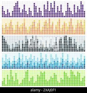 Vektorsatz für Schallwellen. Audio-Equalizer. Ton und Audiowellen isoliert auf weißem Hintergrund. Stock Vektor