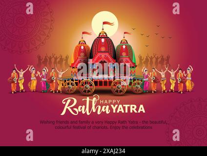 Indisches Festival Ratha Yatra von Lord Gott Jagannath, Balabhadra und Subhadra auf dem Wagen mit Menschen. Neues abstraktes Vektor-Illustrationsdesign Stock Vektor