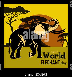 Welt-Elefanten-Tag-Vektor-Illustration. Geeignet für Poster, Banner, Kampagne und Grußkarte. Wildtierkonzept. Wilde Tiere. Retten Sie Elefanten Stock Vektor
