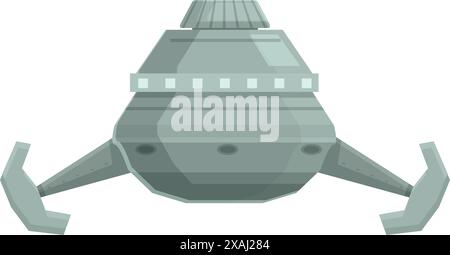 Graues Raumschiff mit vier ausgestreckten Beinen schwimmt im Raum Stock Vektor