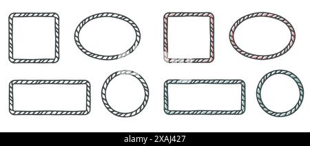 Rahmenkontur, pastellfarbener Hintergrund. Handgezeichnetes dekoratives Doodle-Ornament, Pinselstrich, schwarze Linie Borte Kollektion. Kreis Stock Vektor