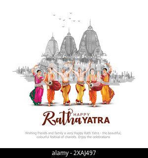 Indisches Festival Ratha Yatra von Lord Gott Jagannath, Balabhadra und Subhadra auf dem Wagen mit Menschen. Neues abstraktes Vektor-Illustrationsdesign Stock Vektor