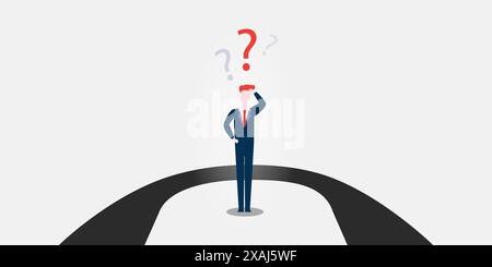 Keine Wahl, Nur Rückwärts? - Geschäfts- oder Carreer-Entscheidungen Design-Konzept mit U Turn Road und ungewisser Mann, der an seine Optionen denkt, Was ist der Weg zu Cho Stock Vektor