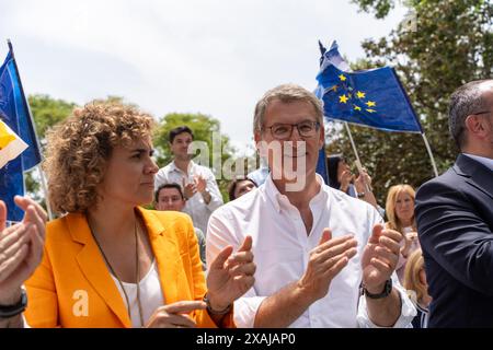 Barcelona, Spanien. Juni 2024. Alberto Núñez Feijoo schließt die Europawahlen in Barcelona ab und fordert Stimmen für die Europäische Volkspartei als einzigen Garanten für Stabilität und wirtschaftlichen Fortschritt in Europa. Alberto Núñez Feijoo cierra la Campaña de las elecciones europeas en Barcelona, reclamando el voto para el Partido Popular Europeo como el único garante de la estabilidad y el progreso económico en Europa. News Politics -Barcelona, Spanien freitag, 7. juni 2024 (Foto: Eric Renom/LaPresse) Credit: LaPresse/Alamy Live News Stockfoto