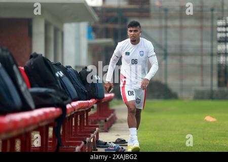 Bangladeschischer Mittelfeldspieler Jamal Bhuyan während des Trainings in der Bashundhara Kings Arena vor dem zweiten Legspiel der FIFA Fussball-Weltmeisterschaft Q Stockfoto