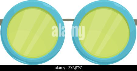 Blaue runde Sonnenbrille zum Schutz vor Sonne mit grüner Brille, Sommerurlaub-Accessoire Stock Vektor