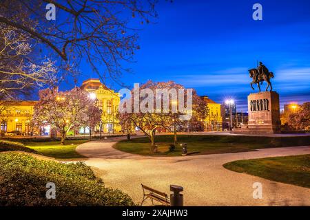 King Tomislav Platz in Zagreb mit abendlichem Blick, Hauptstadt von Kroatien Stockfoto