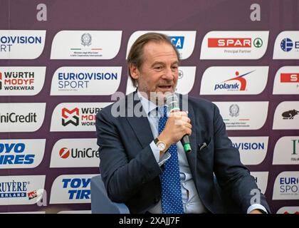 Stefano Mei, Präsident des italienischen Leichtathletikverbandes (FIDAL), bei der Pressekonferenz zur Leichtathletik-Europameisterschaft Roma 2024, Rom, Italien Stockfoto