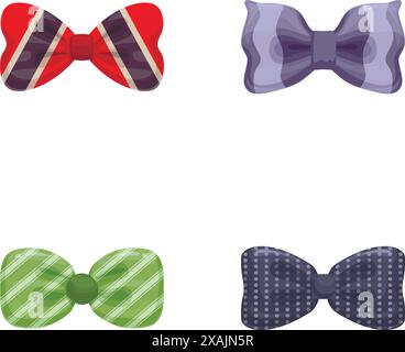 Kollektion eleganter Fliegenbänder in verschiedenen Mustern und Farben, passend für formelle Kleidung Stock Vektor