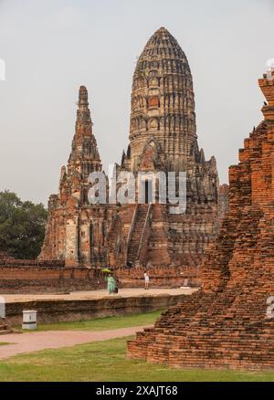 Ein Bild vom zentralen Prang des Tempels Wat Chaiwatthanaram. Stockfoto