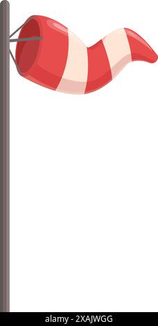 Rote und weiße Windsocke, die vom Wind aufgepumpt wird und die Windrichtung und -Stärke anzeigt Stock Vektor