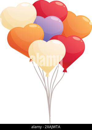 Farbenfrohe, herzförmige Ballons, die mit Helium schweben, perfekt für valentinstag, Hochzeit, Jubiläum oder Geburtstagsfeier Stock Vektor