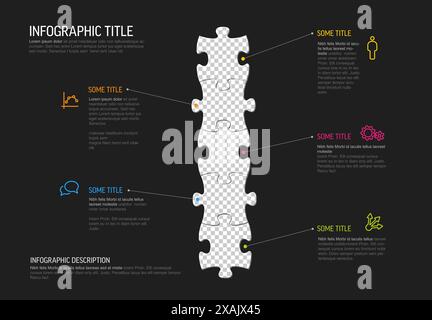 Einfache Infografik mit fünf Puzzle-Elementen als Foto-Platzhalter einige Beschreibungen und Symbole. Kreative Infografik mit Puzzle-Elementen Stock Vektor