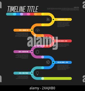 Einfache Zeitleistenvorlage aus dicken Liniensegmenten in Regenbogenfarben. Mehrzweck-Infochart-Vorlage, in der die wichtigsten Meilensteine oder wichtigen Phasen angezeigt werden Stock Vektor