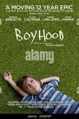 Boyhood (2014) von Richard Linklater mit Ellar Coltrane, Patricia Arquette und Ethan Hawke. Das Leben von Mason, von der frühen Kindheit bis zu seiner Ankunft am College, wurde über 12 Jahre mit derselben Besetzung gefilmt. US-Poster mit einem Blatt ***NUR FÜR REDAKTIONELLE ZWECKE***. Quelle: BFA/IFC Films Stockfoto