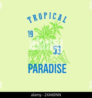 Tropisches Paradies Sommerstrand Typografie-T-Shirt-Design Stock Vektor