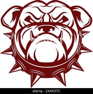 Bulldogkopf isoliert auf weißem Hintergrund. Maskottchen des Sportteams. Designelement für Logo, Etikett, Emblem, Schild, Abzeichen. Vektorabbildung. Stock Vektor