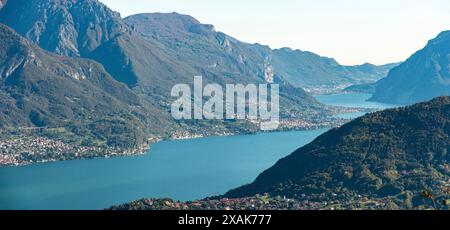 Herrlicher Blick auf den Comer See und die umliegenden Städte, vom Monte Crocione aus gesehen Stockfoto