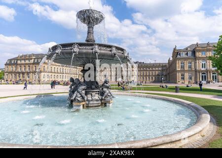 Europa, Deutschland, Baden-Württemberg, Stuttgart, Schlossplatz, Brunnen am Stuttgarter Schlossplatz Stockfoto