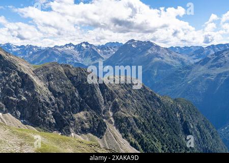 Europa, Österreich, Tirol, Ötztaler Alpen, Ötztal, Oetz, Blick über die Achplatte zu den Ötztaler Alpen Stockfoto