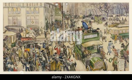 Weihnachtseinkäufer. Aquarell des amerikanischen Malers William James Glackens. 1910er Jahre Stockfoto