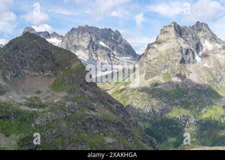 Europa, Österreich, Verwall, Tirol, St. Anton am Arlberg, mächtige Gipfel im hinteren Moostal Stockfoto