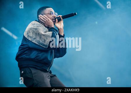 Aarhus, Dänemark. Juni 2024. Der amerikanische Rapper und Sänger Vince Staples tritt am Freitag, 7. Juni 2024, auf dem Northside Musikfestival in Aarhus auf. (Foto: Helle Arensbak/Ritzau Scanpix) Credit: Ritzau/Alamy Live News Stockfoto