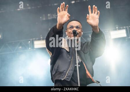 Aarhus, Dänemark. Juni 2024. Der amerikanische Rapper und Sänger Vince Staples tritt am Freitag, 7. Juni 2024, auf dem Northside Musikfestival in Aarhus auf. (Foto: Helle Arensbak/Ritzau Scanpix) Credit: Ritzau/Alamy Live News Stockfoto