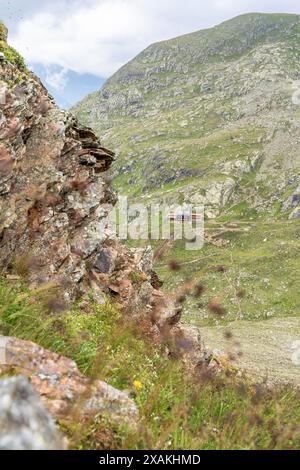 Europa, Österreich, Verwall, Tirol, Pettneu am Arlberg, Blick auf die Edmund-Graf-Hütte Stockfoto
