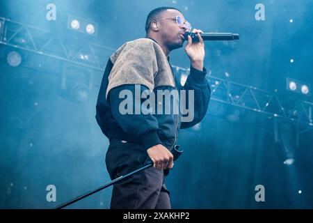 Aarhus, Dänemark. Juni 2024. Der amerikanische Rapper und Sänger Vince Staples tritt am Freitag, 7. Juni 2024, auf dem Northside Musikfestival in Aarhus auf. (Foto: Helle Arensbak/Ritzau Scanpix) Credit: Ritzau/Alamy Live News Stockfoto