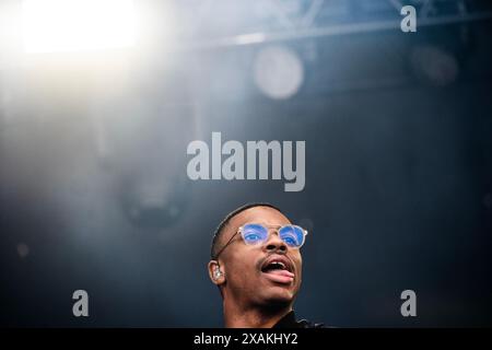 Aarhus, Dänemark. Juni 2024. Der amerikanische Rapper und Sänger Vince Staples tritt am Freitag, 7. Juni 2024, auf dem Northside Musikfestival in Aarhus auf. (Foto: Helle Arensbak/Ritzau Scanpix) Credit: Ritzau/Alamy Live News Stockfoto