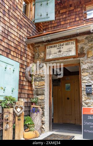 Europa, Österreich, Verwall, Tirol, Pettneu am Arlberg, Eingangsbereich zur Edmund-Graf-Hütte Stockfoto