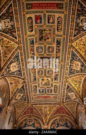 Reich verzierte berühmte Piccolomini-Bibliothek in der Kathedrale von Siena in Italien Stockfoto