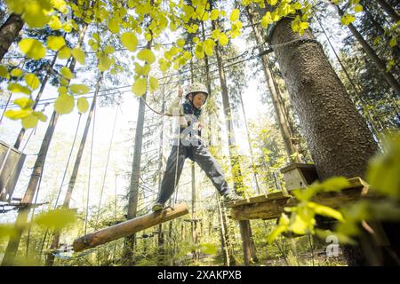 Junge im Klettergarten Stockfoto