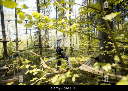 Junge im Klettergarten Stockfoto