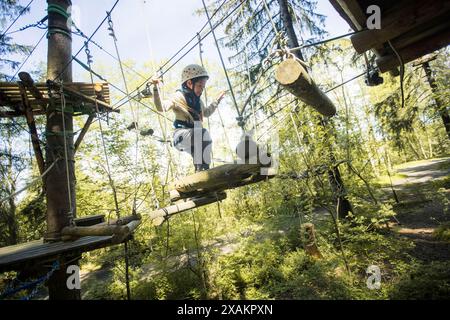 Junge im Klettergarten Stockfoto