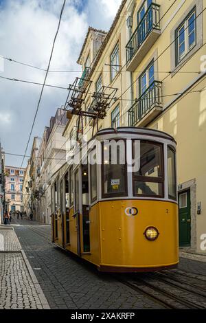 BICA Standseilbahn oder Elevador da Bica, eine klassische Standseilbahn in Lissabon, Portugal Stockfoto