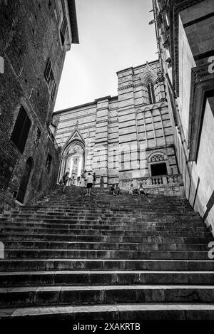 Treppen um die Kathedrale von Siena in der Nähe des Taufhauses, Italien Stockfoto