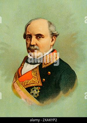 Manuel Gutierrez de la Concha (1808-1874). 1. Marquis des Duero (1808-1874). Spanisches Militär und Politiker. Hochformat. Chromolithographie. Historia General de Espana (Allgemeine Geschichte Spaniens), von Miguel Morayta. Band IX. Madrid, 1896. Stockfoto