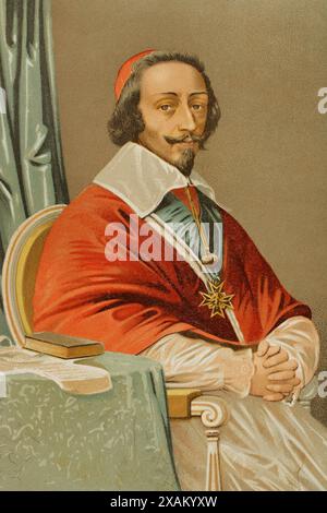 Kardinal de Richelieu (Armand Jean du Plessis) (1585-1642). Französischer Geistlicher und Staatsmann. Oberminister von König Ludwig XIII. Portrait. Chromolithographie. Historia Universal, von Cesar Cantu. Band VIII. Veröffentlicht in Barcelona, 1886. Stockfoto