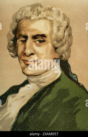 Friedrich Gottlieb Klopstock (1724-1803). Deutscher Dichter. Hochformat. Chromolithographie. "Historia Universal", von Cesar Cantu. Band IX, 1881. Stockfoto