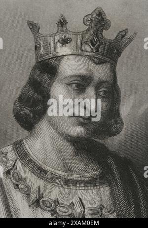 Louis IX. Oder Saint Louis (1214-1270). König von Frankreich (1226-1270). Hochformat. Kupferstich von Geoffroy. Details. "Historia Universal", von Cesar Cantu. Band IV, 1856. Stockfoto