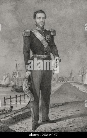 Wilhelm III. Von den Niederlanden (1817-1890). König der Niederlande und Großherzog von Luxemburg (1849-1890). Hochformat. Zeichnung von C. Legrand. Lithographie von J. Donon. „Reyes Contemporaneos“. Band I. erschienen in Madrid, 1855. Stockfoto