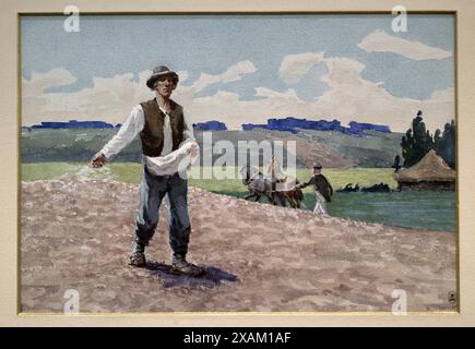 Adams Alksnis (1864-1897). Lettischer Maler. Die Sower. Aus dem Album „Scenes from Letvian Life“, 1896. Aquarell und Gouache auf Papier (21,5 x 33 cm). Lettisches Nationalmuseum für Kunst. Riga, Lettland. Stockfoto