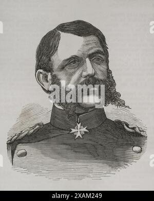 Theophil von Podbielski (1814-1879). General der preußischen Armee. Hochformat. Gravur. Historia de la Guerra de Francia y Prusia (Geschichte des Krieges zwischen Frankreich und Preußen). Band II Veröffentlicht in Barcelona, 1871. Stockfoto