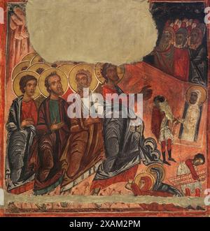 Die Aufzucht des Lazarus. Wandmalerei. Aus der Kirche St. Petka. Krapets, Region Pernik, Bulgarien. 17. Jahrhundert. Nationales Archäologisches Museum. Sofia. Bulgarien. Stockfoto