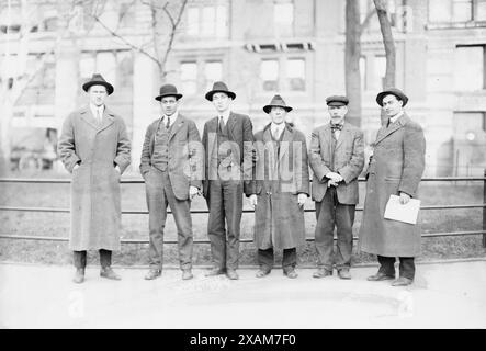 Milo Woolman, Turner, Plunkett, Carron, Sullivan, zwischen c1910 und c1915. Zeigt Mitglieder der Industrial Workers of the World (IWW), die am Bombenanschlag auf die Lexington Avenue vom 4. Juli 1914 in New York City beteiligt waren. Stockfoto