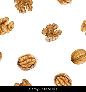 Design mit Walnüssen und auf weiß, ideal für Lebensmittel- oder Ernährungsaquarellbilder Stockfoto